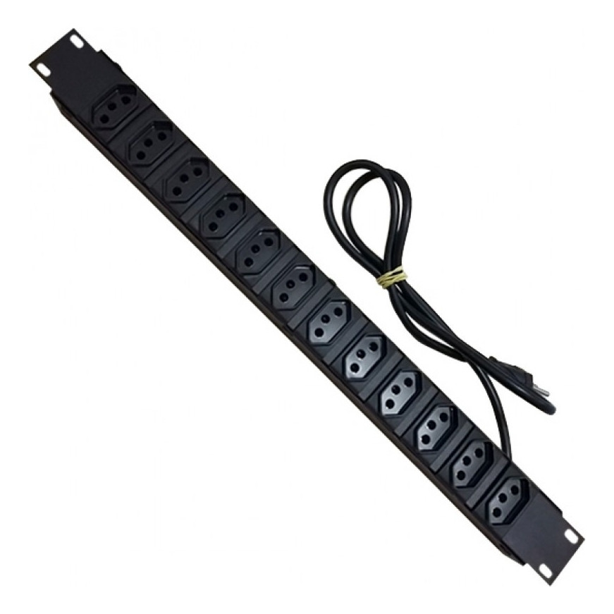 Filtro de Linha R19-12T 20 Ah Régua Extensão 12 Tomadas P/ Rack 19 110v/220v Cor Preto