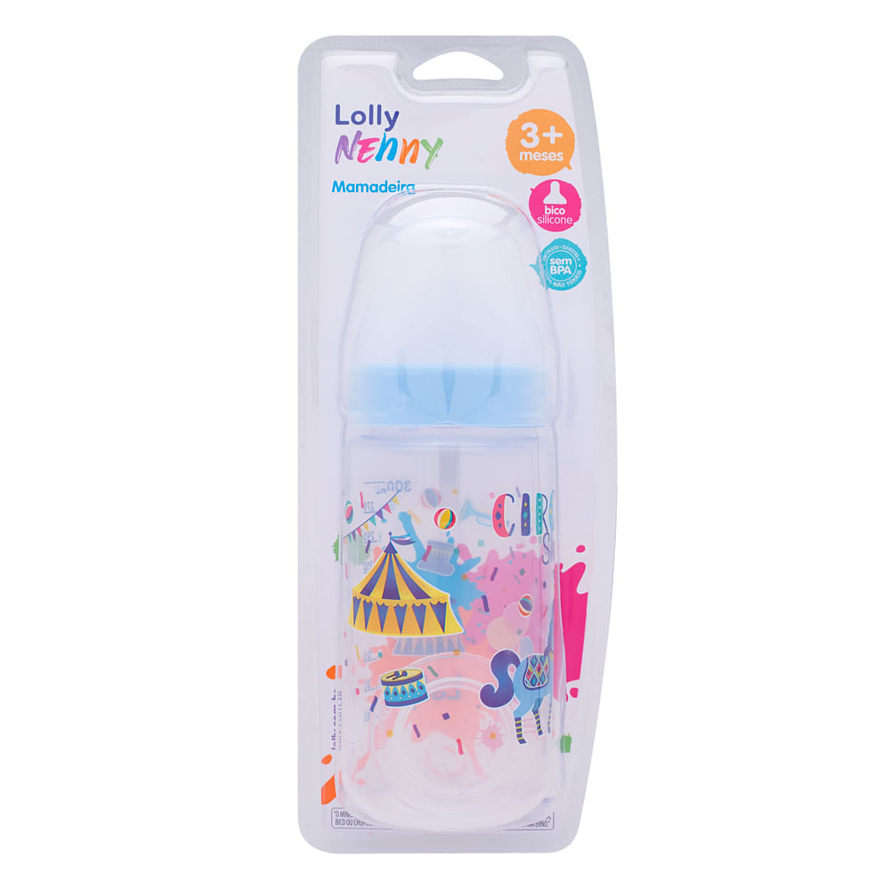 Mamadeira Lolly Nenny Bico de Silicone 3+ Meses Azul 300ml em Oferta na Shopee