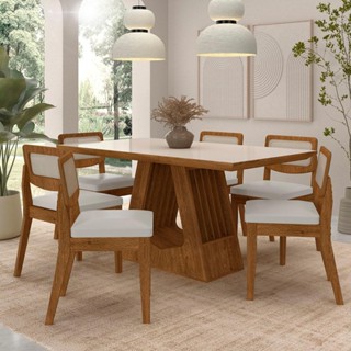 Mesa Santiago Com 6 Cadeiras Sextavada Freijó/off/corino Branco - M.a em Oferta na Shopee