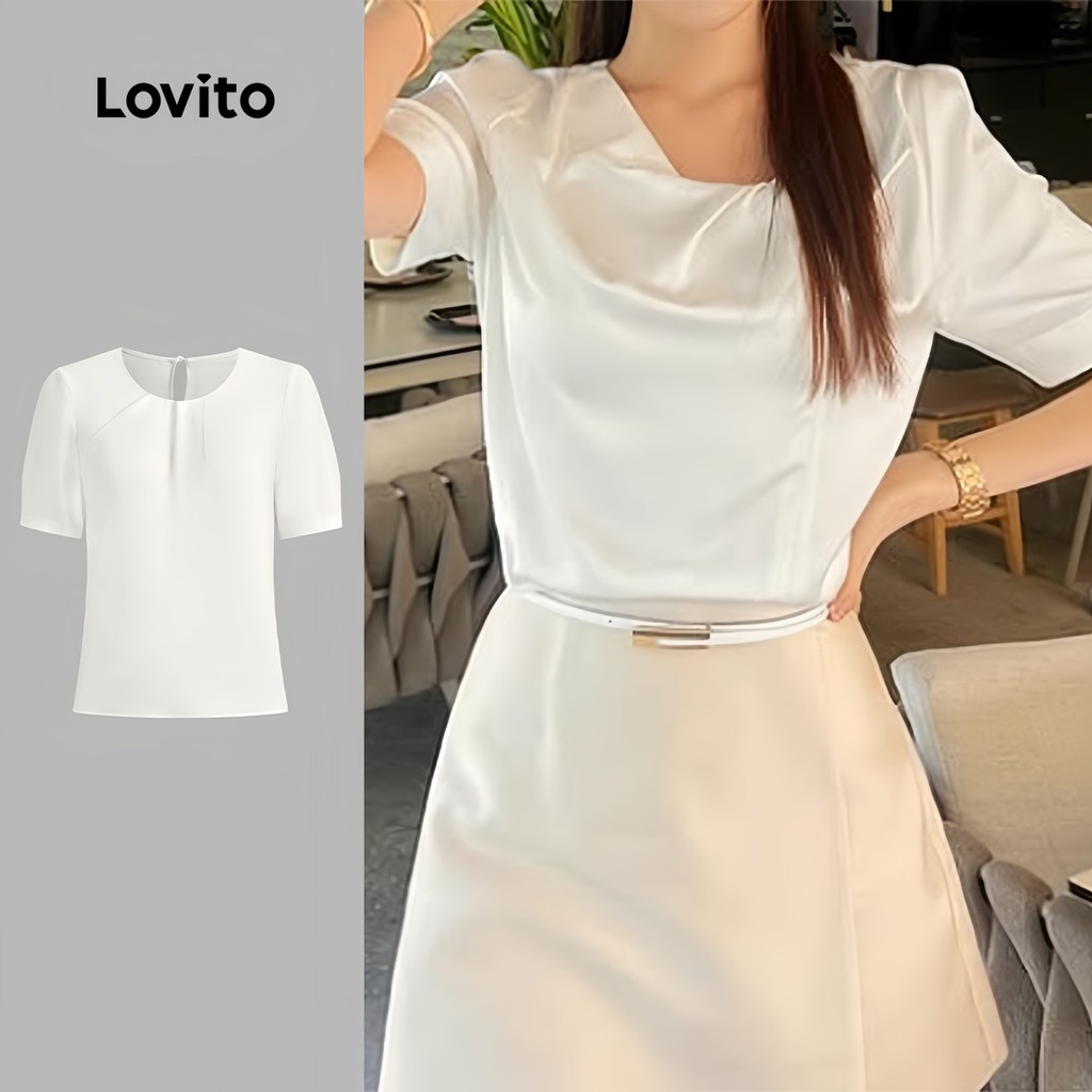 Lovito Blusa casual lisa drapeada para mulheres L123ED364 - Women Clothes