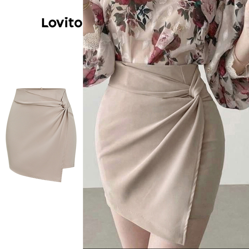 Lovito Saias Casuais Saias Com Nó Liso Para Mulheres L104ED760 - Women Clothes