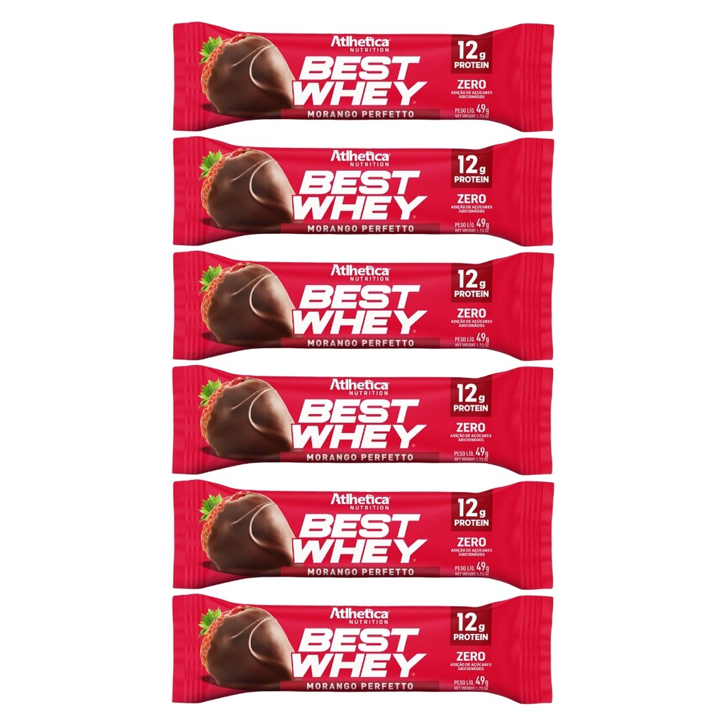 Kit 6 Best Whey Atlhetica 49g Morango Perfetto 12g Proteína