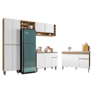 Cozinha Vanessa E Balcão De Pia Tatiane 120cm Amêndoa Branco - Ajl em Oferta na Shopee