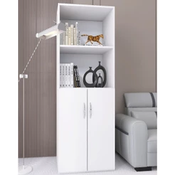 Estante organizador 2 Portas multiuso armario multifuncional prateleiras 4 nichos gold branco