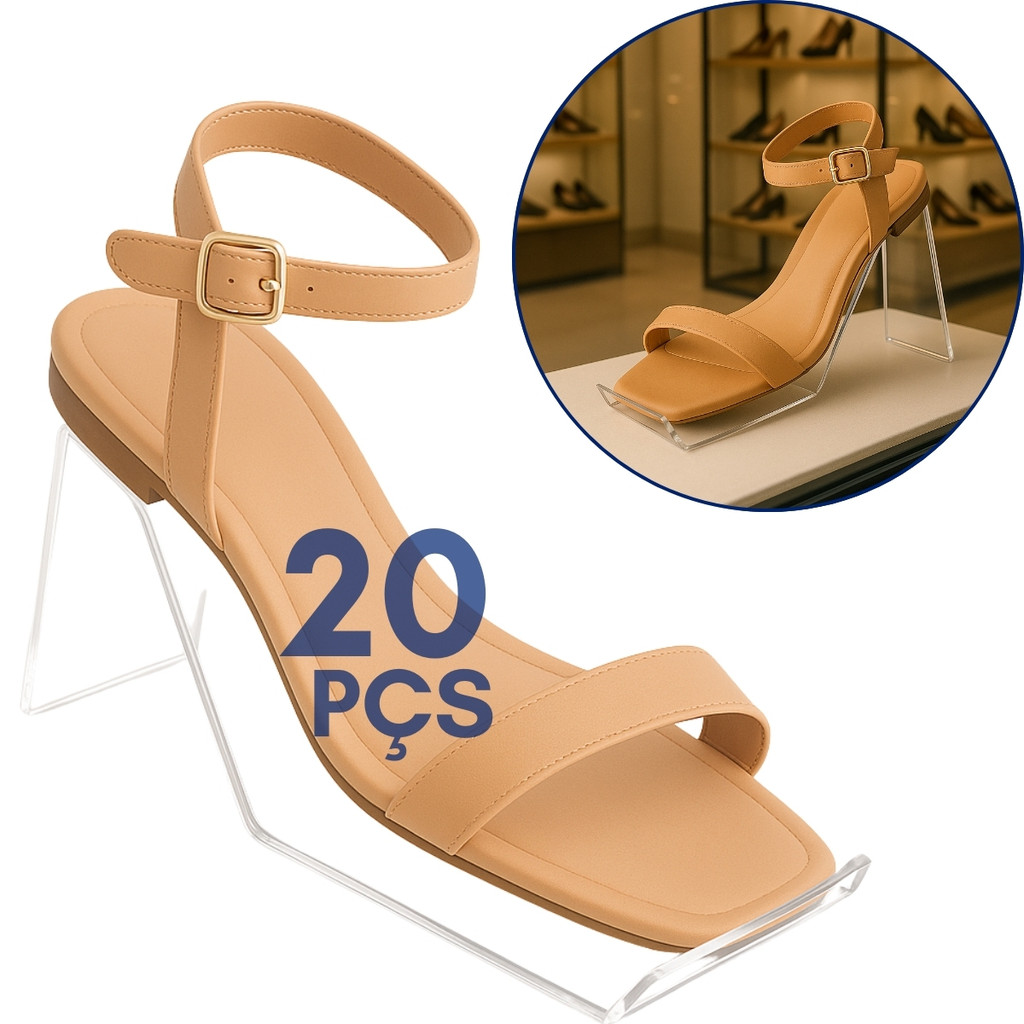 Kit 20 Pçs Suporte Expositor Calçados Feminino Sandália Vitrine Balcão Bancada Loja Comercio Display