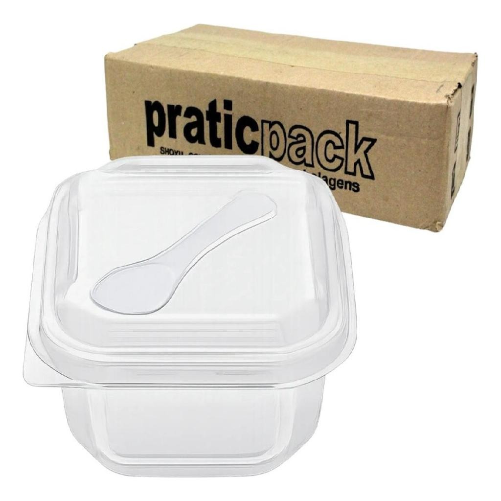 100un Potinho P/ Bolo De Pote/Sobremesa Quadrado 150ml C/ Mini Colher em Oferta na Shopee