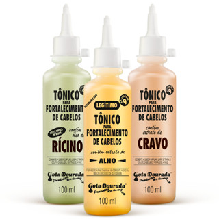 Kit Gota Dourada 3 Tônicos Tratamento Fortalecedor Raiz Alho Cravo Rícino 100ml em Oferta na Shopee