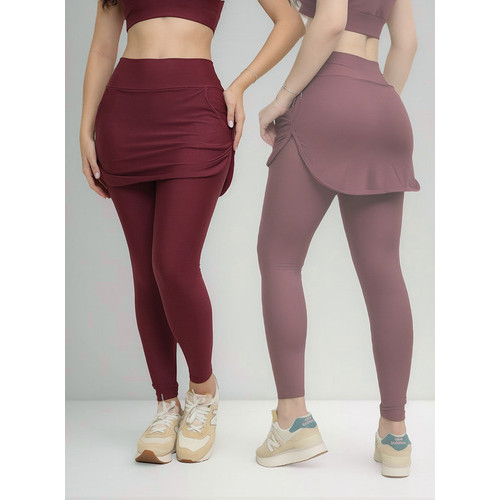 Calça Legging Saia Bolso Fitness Feminina Longa