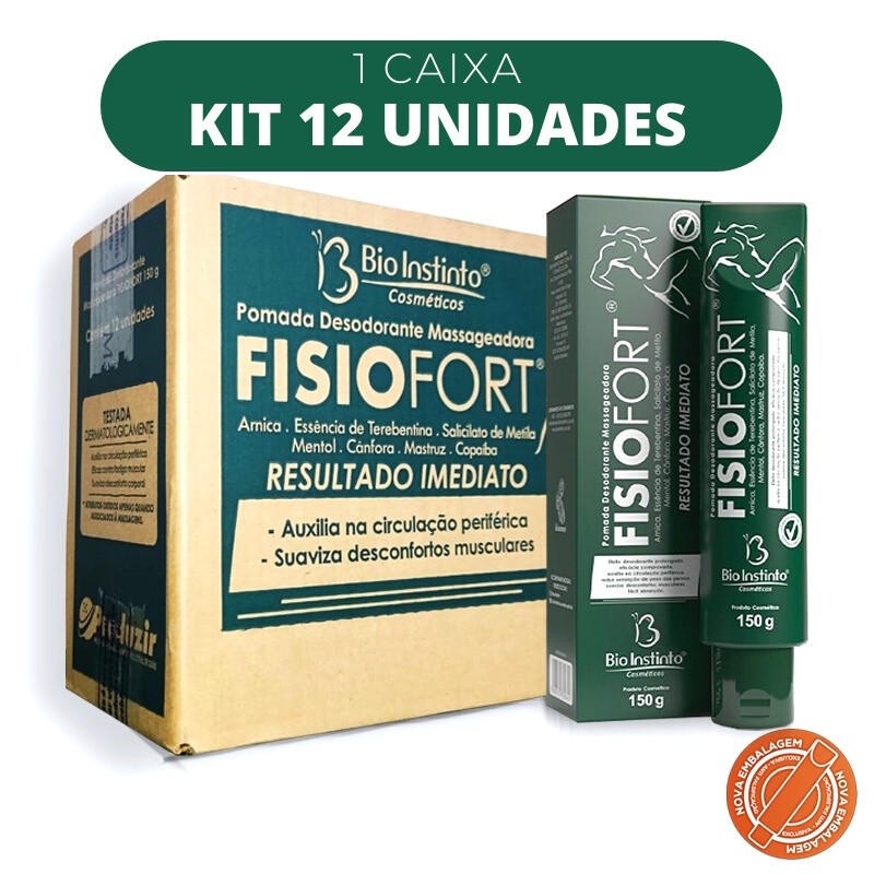Kit c/ 12 Pomada Massageadora Fisiofort Verde 150g (Fisioforte) Bio Instinto