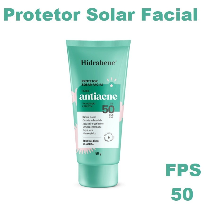 Protetor Solar Facial Antiacne Hidrabene FPS 50 - 50g em Oferta na Shopee