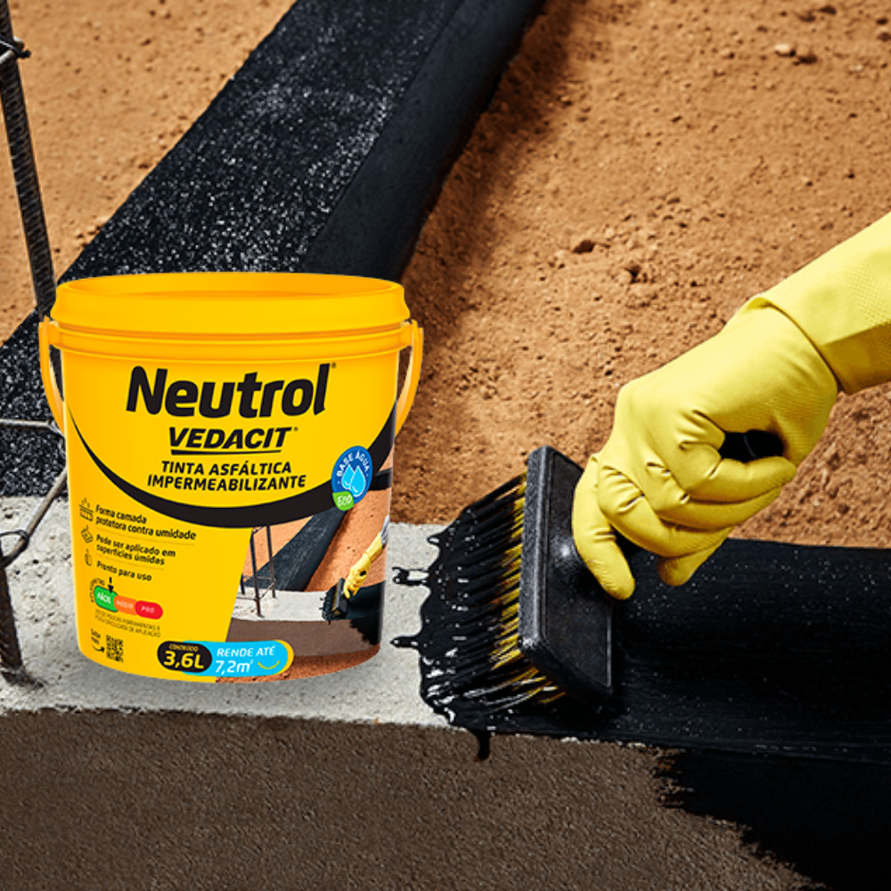 Neutrol Tinta Asfáltica Impermeabilizante Base Água 3,6L Vedacit Alto Desempenho Reforma Construção Área Externa