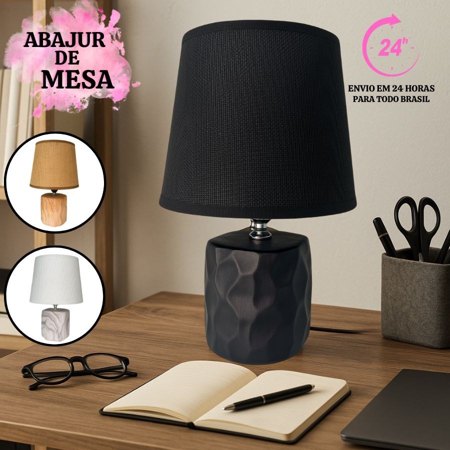 Abajur Luminária de Mesa Sala Quarto Moderno com Lâmpada Modelo Ondas Geométrico