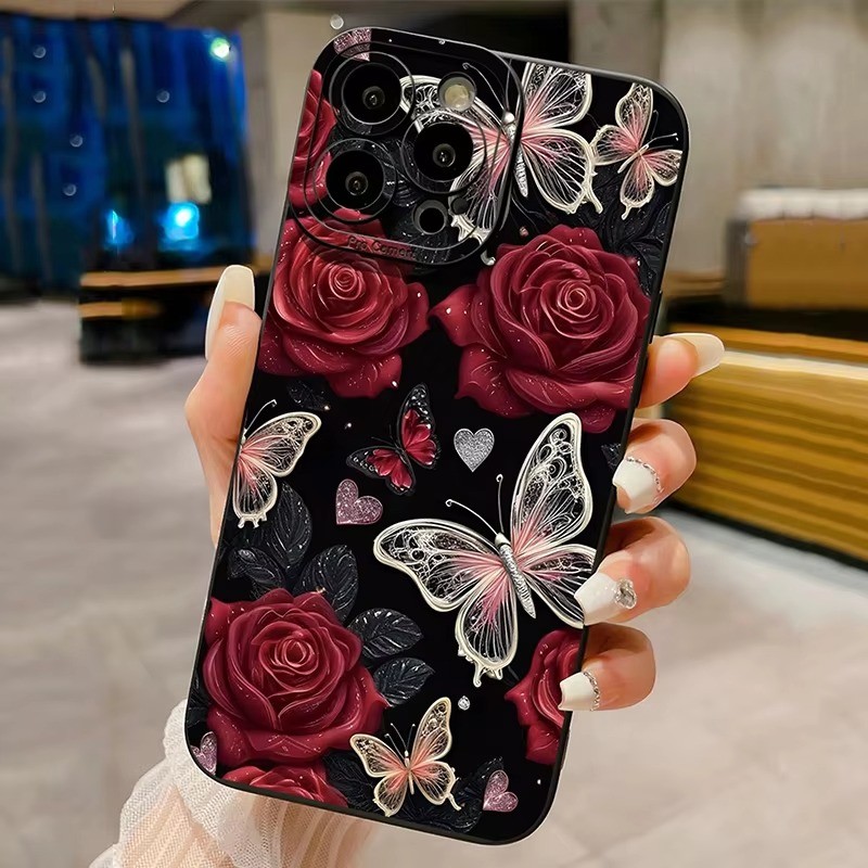 Rosa Borboleta Macio Silicone Caso De Telefone Para Samsung A36 A56 A16 A06 A55 A15 A05s A35 A12 A26 A25 A24 A54 A52 Cap