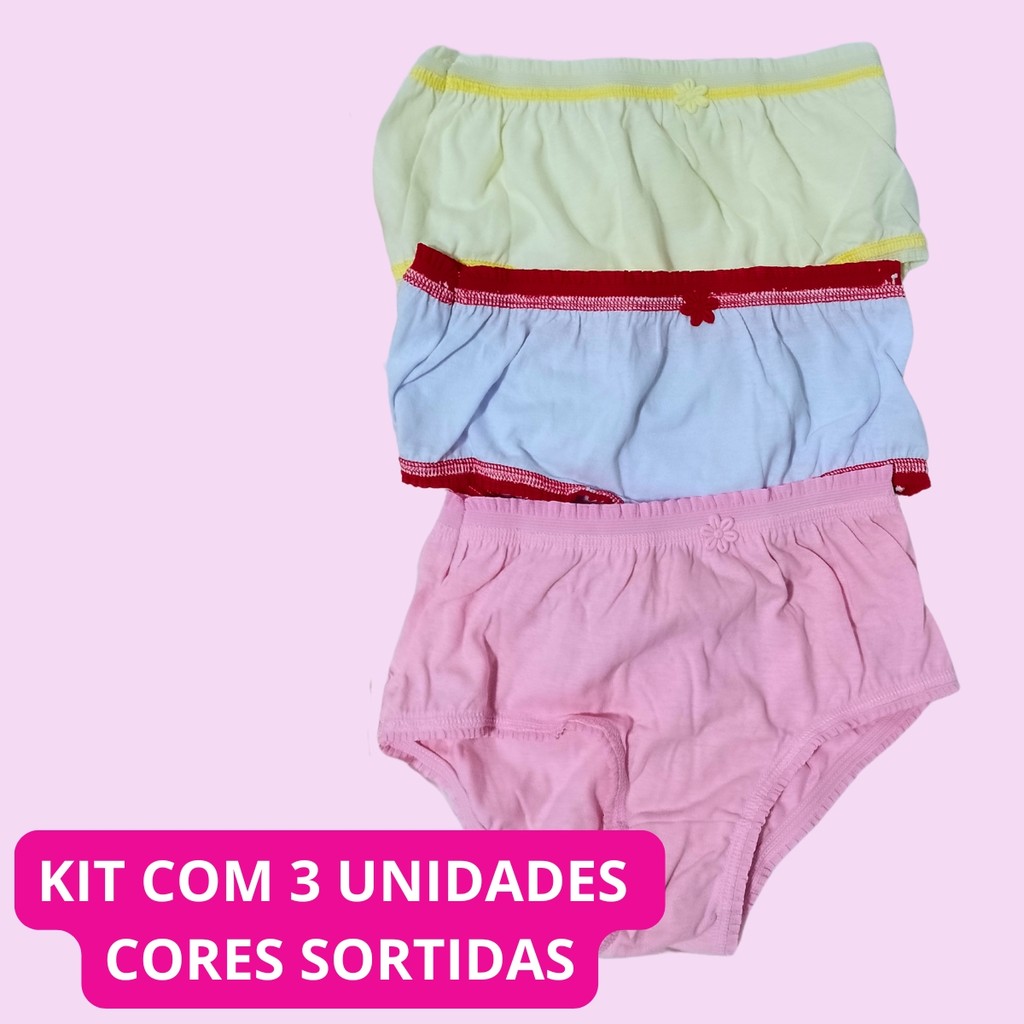 Kit 3 Calcinhas Infantil Juvenil Menina Kellynha Kids Estampada - 100% Algodão