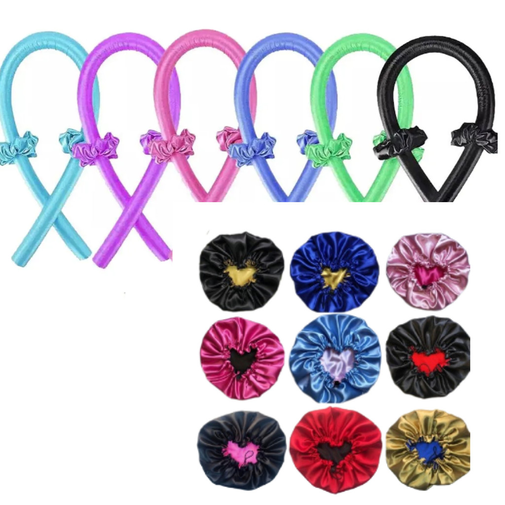 KIT TOUCA DE CETIM DUPLA FACE e MODELADOR DE CACHOS em Oferta na Shopee