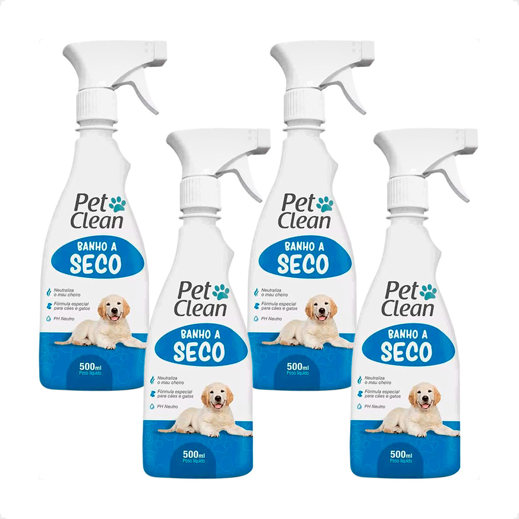 Kit 4 Banho a Seco Pet Clean Liquido para Cães e Gatos 500ml em Oferta na Shopee