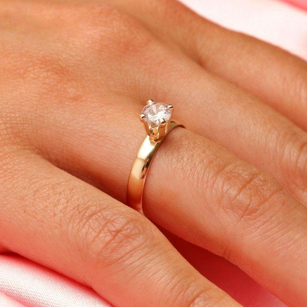 Anel Solitário Pedra Cristal Ajustável Banhado a Ouro 18k