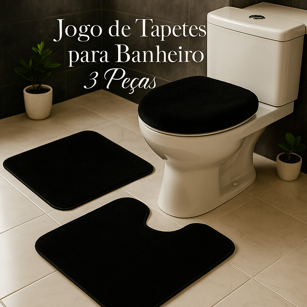 Jogo de Tapetes para Banheiro 3 Peças | Algodão Pelúcia Macio Antiderrapante – Cores: Rosa...