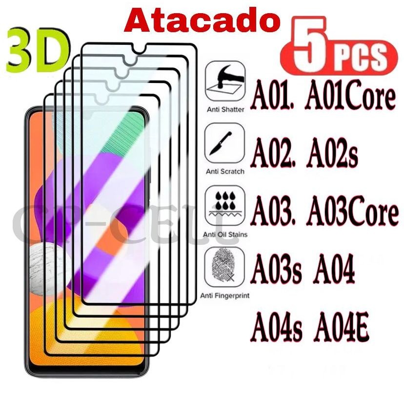 Kit Película 3D de Vidro Atacado com 5 peça Samsung A01 A01Core A02 A02s A03 A03s A03core A04 A04s A04E