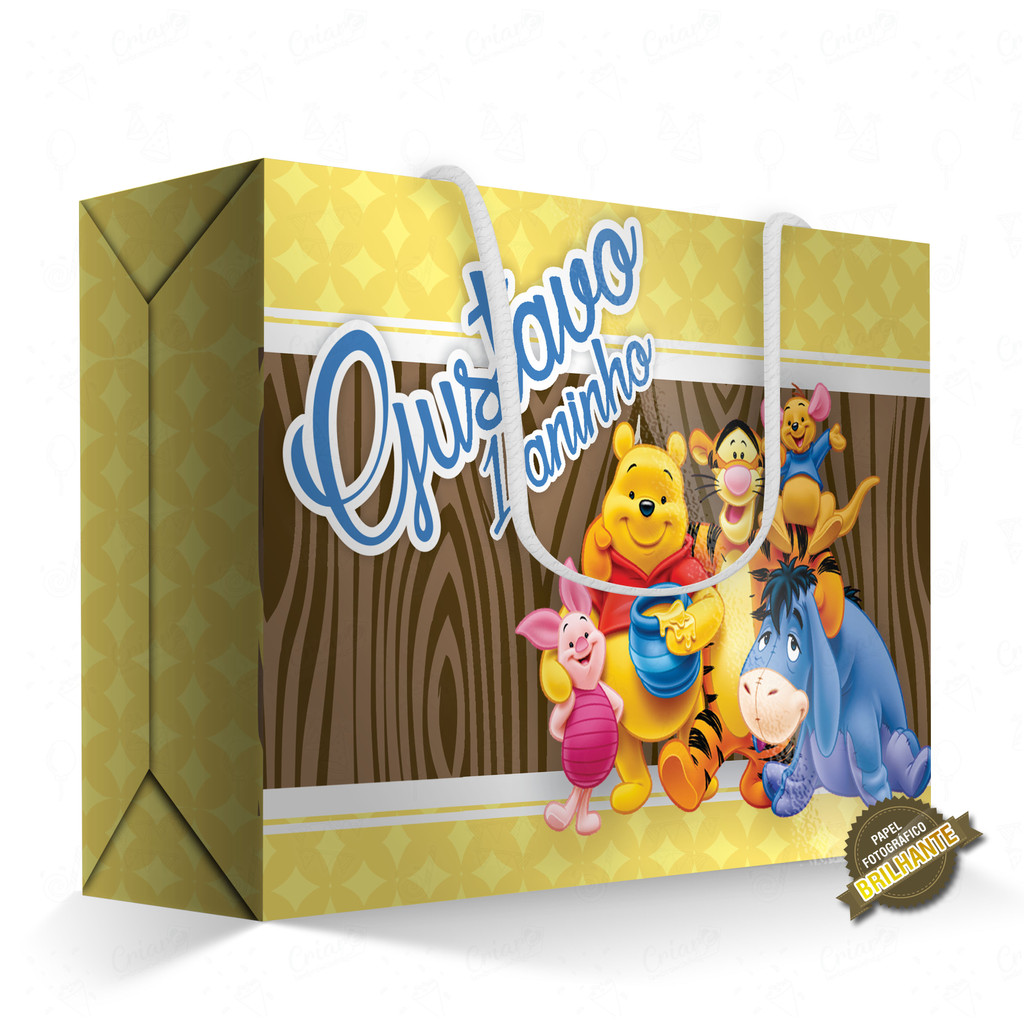 10, 15, 20 ou 25 unid - Caixa Surpresa - Ursinho Pooh - [QUALIDADE PREMIUM COM BRILHO] - Sacolinha Personalizada