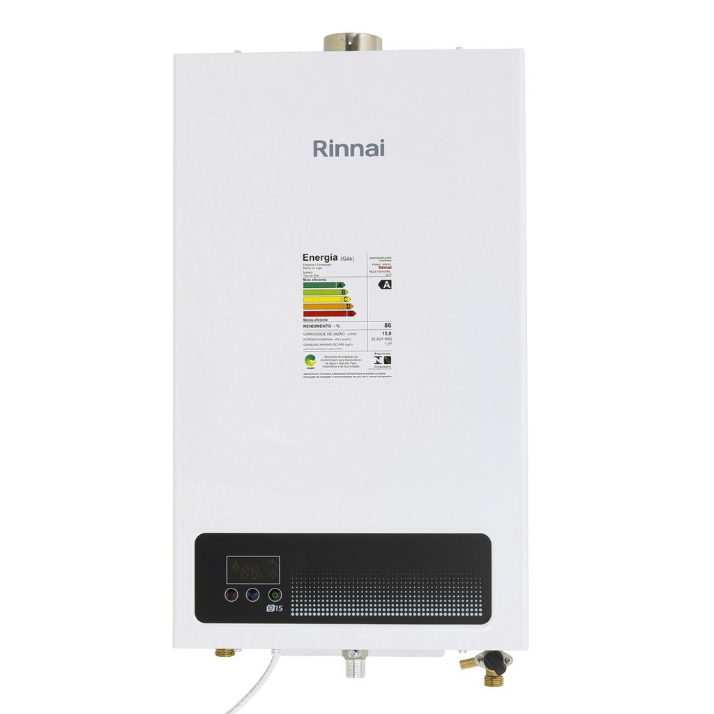 AQUECEDOR A GAS DIGITAL E15 BRANCO 15 LITROS GLP RINNAI