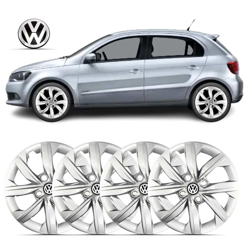 Kit 4 Calota Aro 14 Gol G5 G6 2015 2016 2017 Prateado Com Emblema em Oferta na Shopee