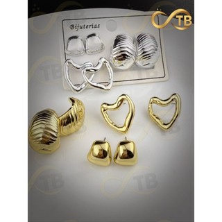 Conjunto de moda TB, 3 pares de brincos de ouro engastados com diamantes, adequado para mulheres em Oferta na Shopee