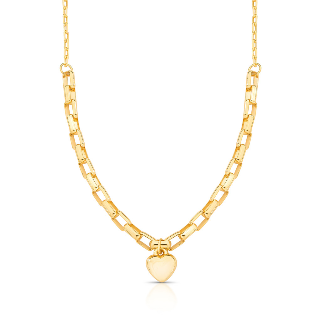 Conjunto Colar e Brinco Coração Elos Quadrados Banhado a Ouro 18k Muk Semijoias