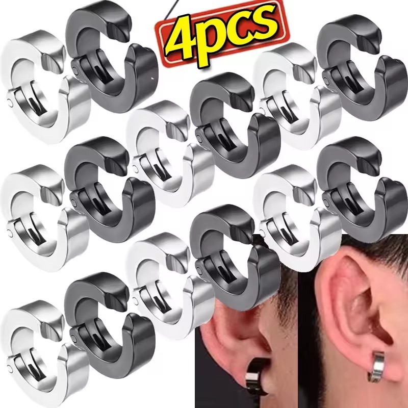 Clipes De Orelha Masculinos Galvanizados 1.2 Cm Simples | Brincos De Liga Hipoalergênica , Design Antiderrapante Com Aca