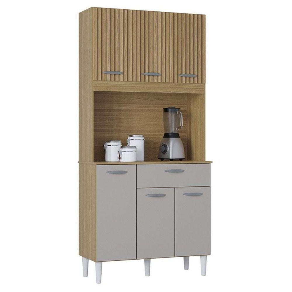 Cozinha Kit Cassia 6 Portas E 1 Gaveta Damasco Ripado Off White- Poquema em Oferta na Shopee