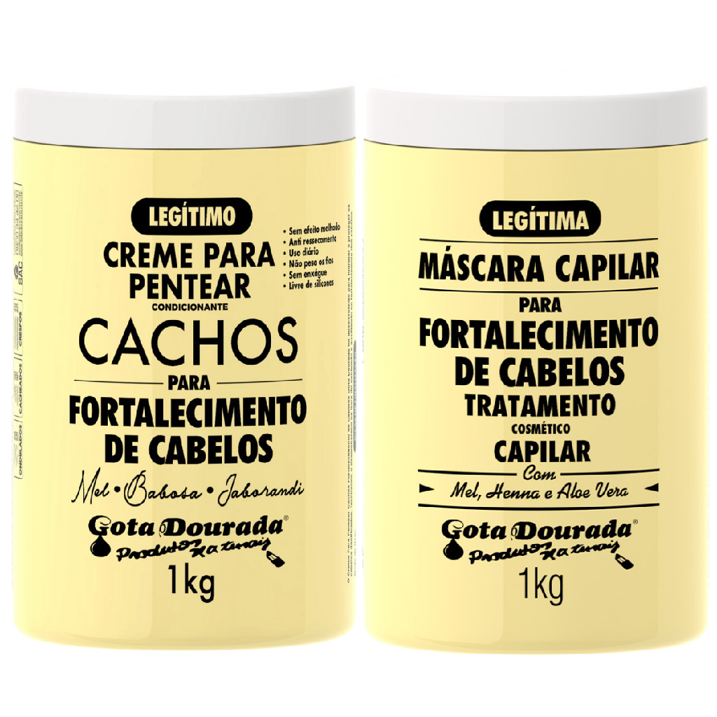 Kit Gota Dourada Fortalecimento Tradicional Máscara Tratamento Creme 1Kg Creme Cacheados 1Kg em Oferta na Shopee