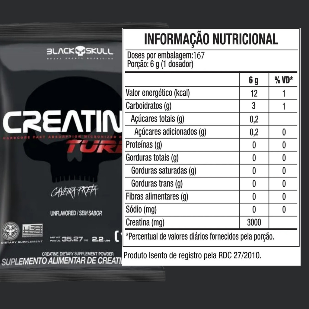 Detalhes do Creatina Turbo Refil 1kg Blackskull / SEM SABOR