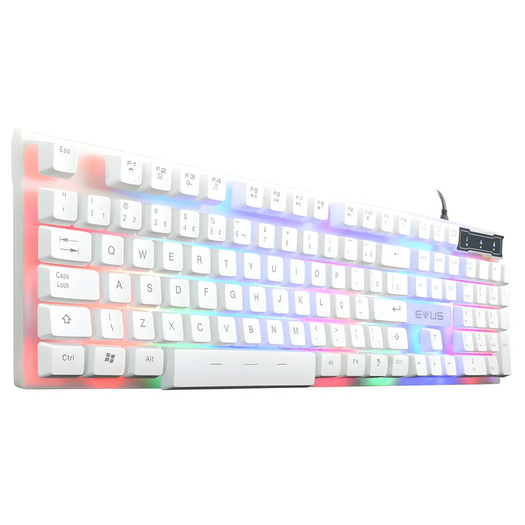 Teclado Gamer Semi Mecanico Branco Evus Tc-10W Candy Com LED RGB Rainbow Abnt2 Teclas Anti Ghosting