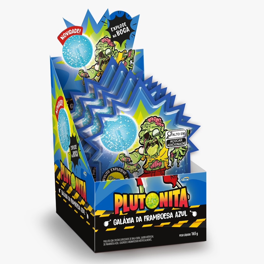 Pirulito Plutonita Explosivo Galáxia Framboesa Com 15 Unidades De 11g em Oferta na Shopee