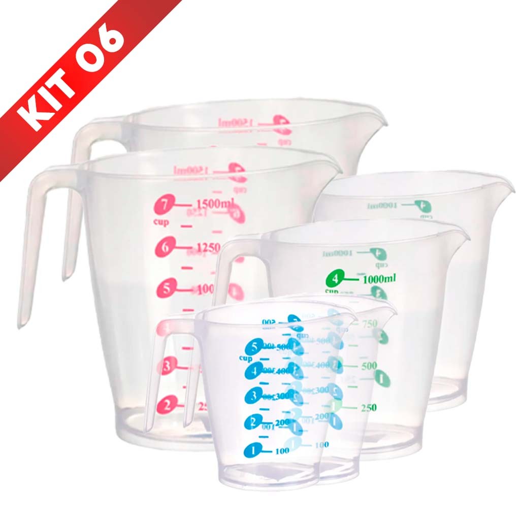 [OFERTA DO DIA] Kit 6 Jarras Medidoras de Plástico – 500ml, 1000ml e 1500ml – Cozinha, Receitas e Medidas Precisão
