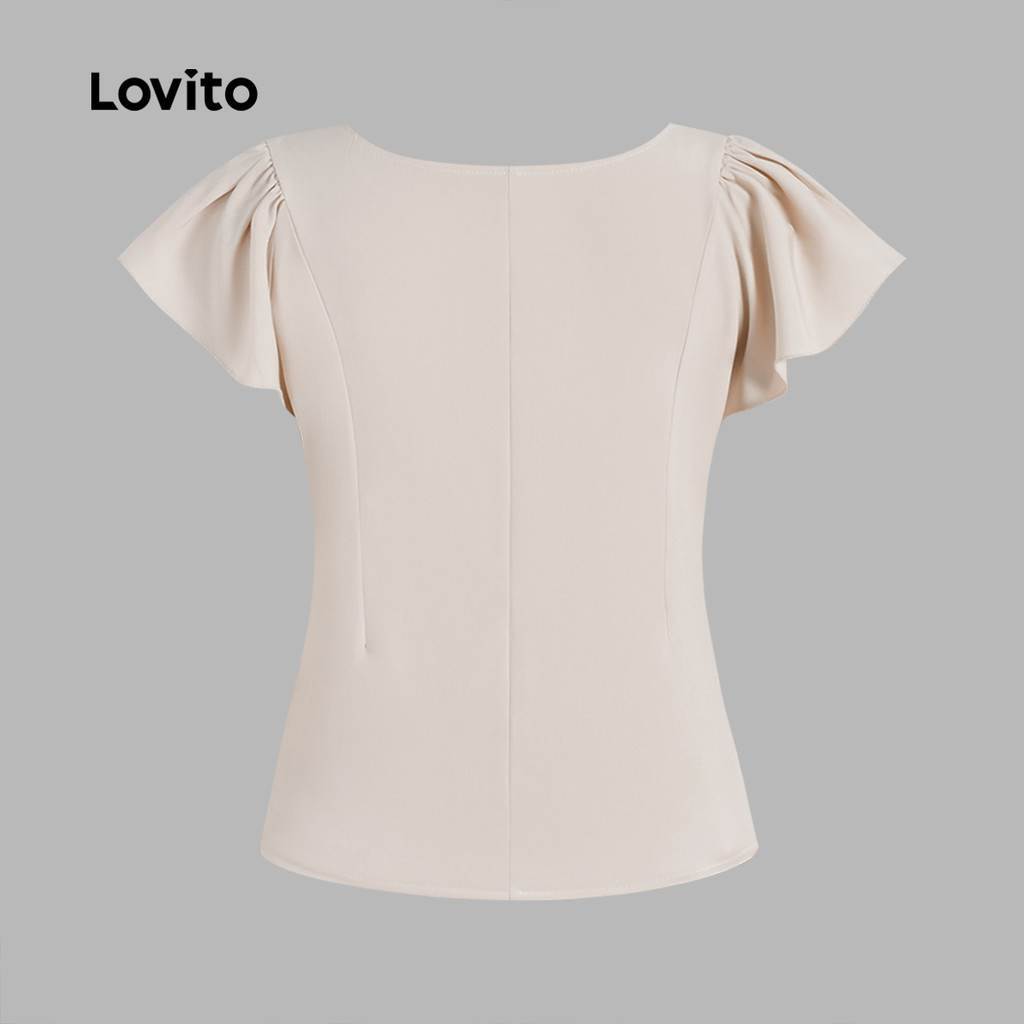 Detalhes do Lovito Blusa feminina sofisticada com botões simples L131LD1162