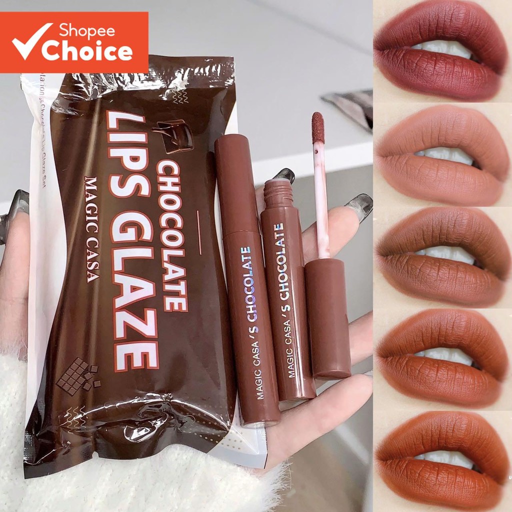 Kit Labial Fosco Indulgente 5 Cores Brilho Durável Inspirado em Chocolate para Todos os Ti...