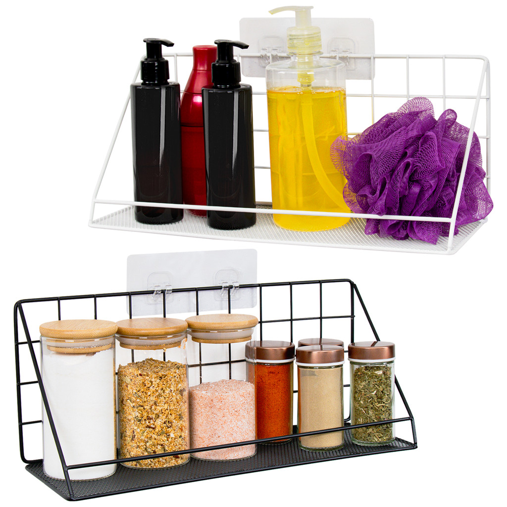 Suporte Prateleira de Parede Metálico Multiuso Cozinha Banheiro Fixação Adesiva em Oferta na Shopee
