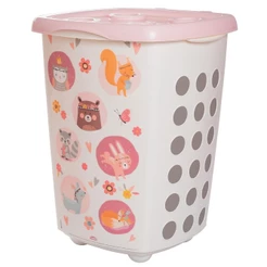 Cesto Tampa Enxoval Bichinhos Rosa Multiuso Roupas Sujas Brinquedo Quarto Infantil Bebê Plasútil