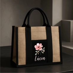 Sacola de juta Ecobag com bolso de Linho Personalizada com Nome Sustentável e Resistente Várias Estampas