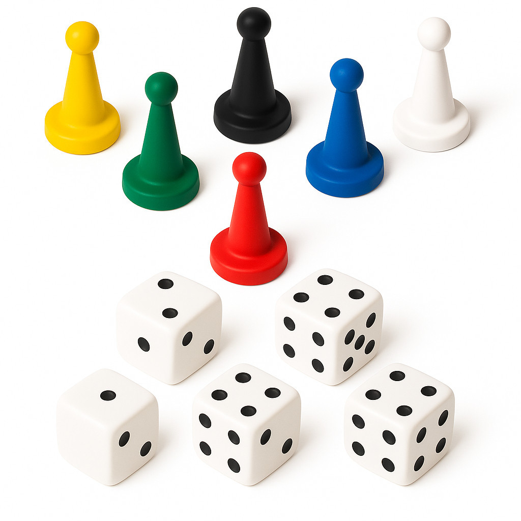 80 Pinos Peão e 20 Dados 16mm p/ Jogo De Tabuleiro e Ludo 6 Cores