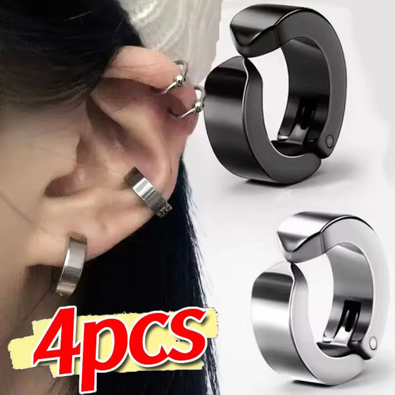 Clipes De Orelha Masculinos Sem Piercing Com Fecho De Segurança , Joias Galvanizadas De Liga Premium , Brincos Pretos E 