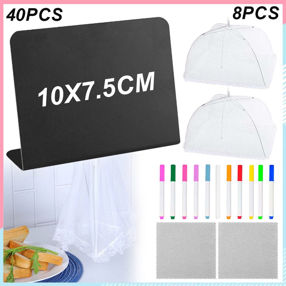 8 tendas de cobertura de rede de alimentos + Placa de quadro-negro em forma de L 40 peças para buffet, barraca, festa