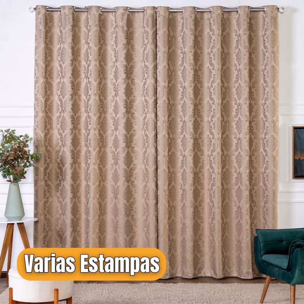 Cortina Jacquard Semi Blackout Sala Quarto Janela Ilhós 2,75x4m Tecido Nobre Estampado Luxo Moderna Decorativa