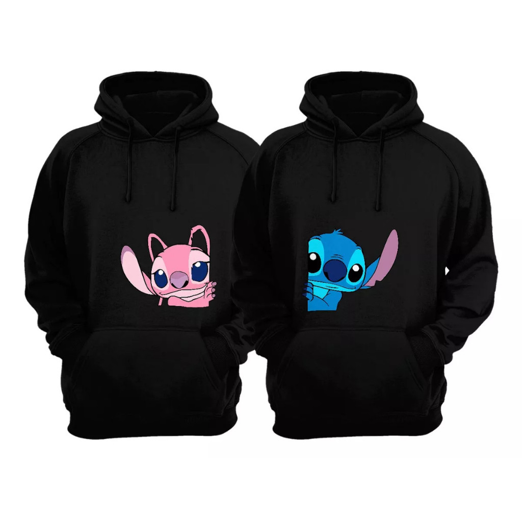 Kit 2 Blusa De Moletom Casal Lilo E Stitch Angel canguru e capuz