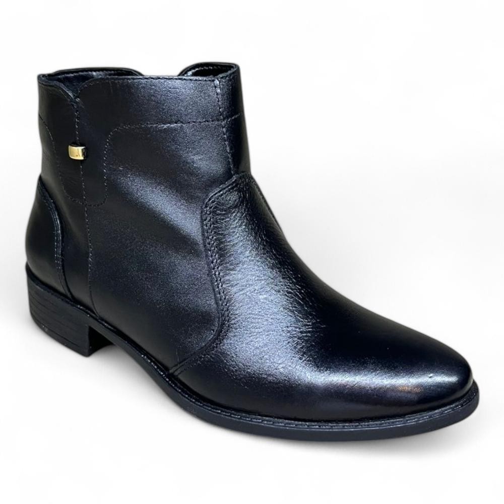Bota Ankle Boot Bota Santa Moça C12801 Cano Baixo Preta em Couro Legítimo