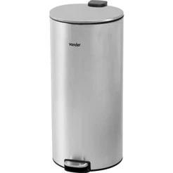 Lixeira Redonda Com Pedal Grande 30 Litros Inox Cinza Vonder