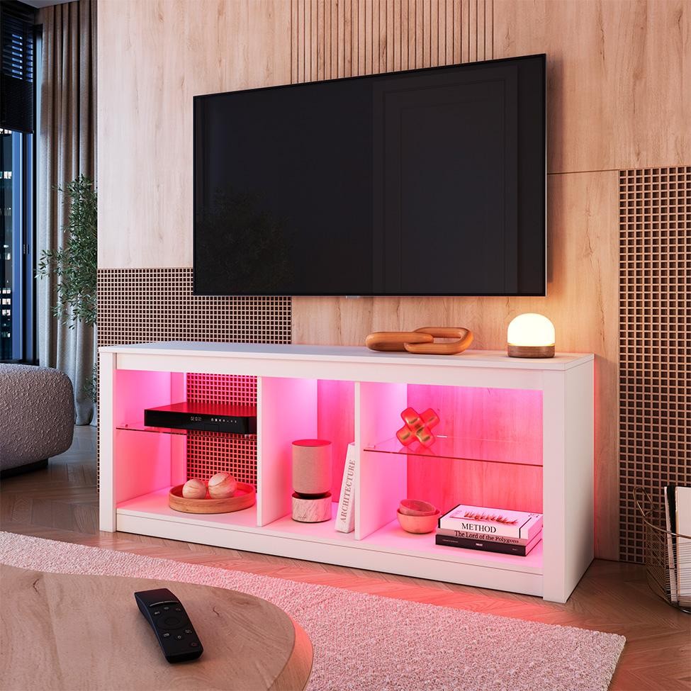 Rack para TV até 55 Polegadas com LED Leo Branco 136 cm em Oferta na Shopee