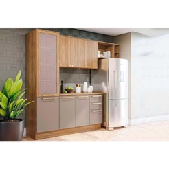 Cozinha Completa Botanic 5 Peças (2Aéreo+1Balcão+1Paneleiro+1Complemento) M654 Nogueira/Fendi - Kappesberg