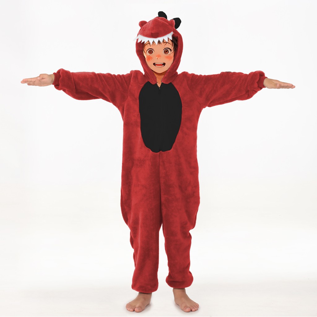Pijama Kigurumi Infantil Dinossauro Vermelho Fantasia Macia e Confortável